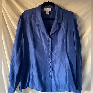 Vintage silk cobalt button up blouse